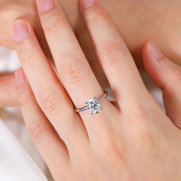 Certified 2ct. t.w. Moissanite Diamond Oval Hidden Halo Engagement Ring NEW - Picture 4 of 14